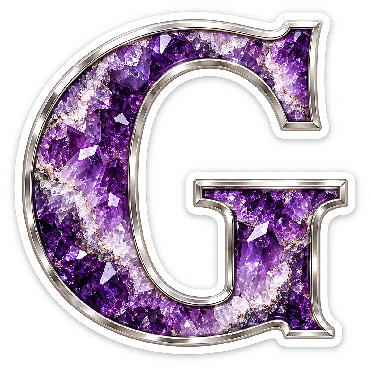 Purple Geode Letter G with Silver Edge Art Vinyl Decal Stickers