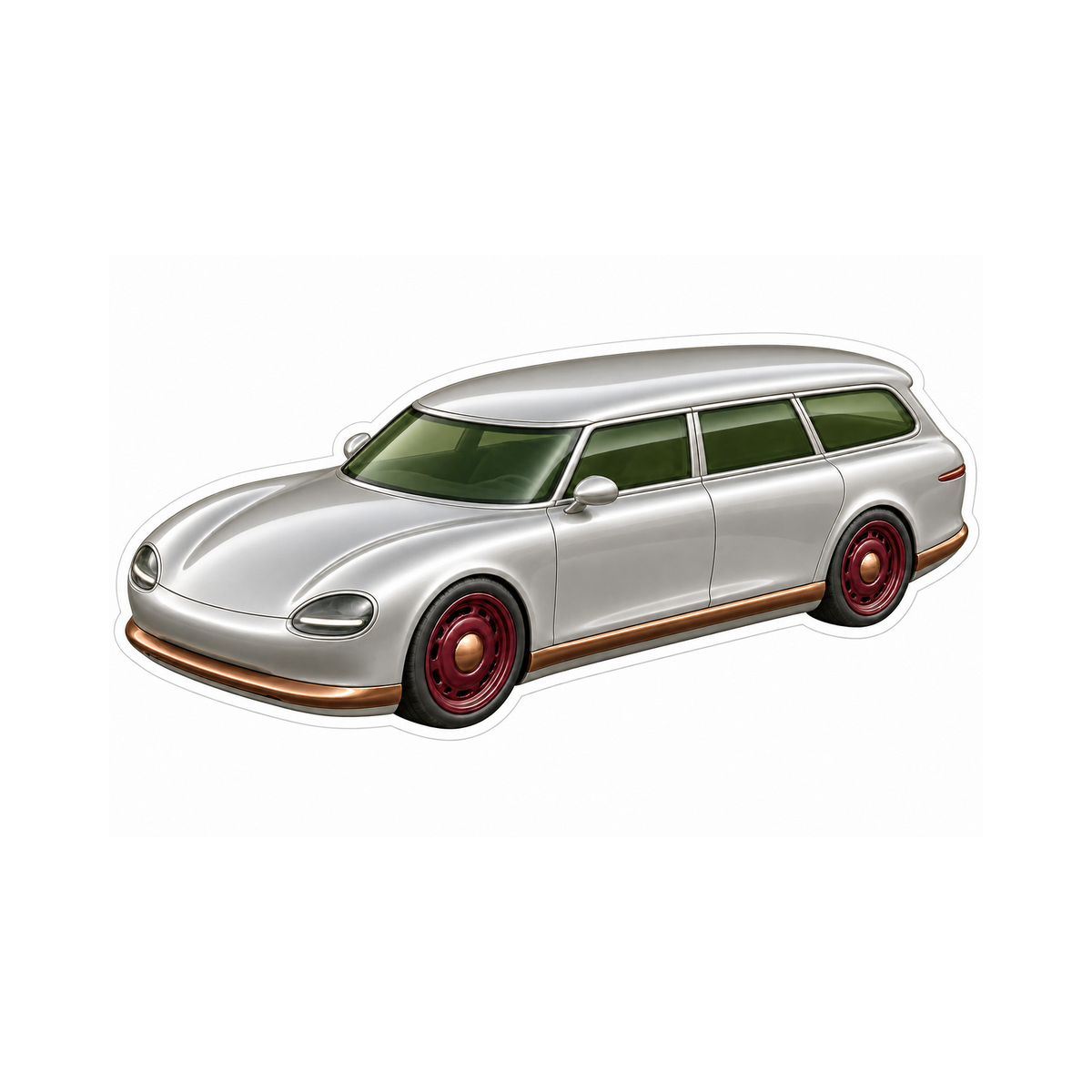 Silver Streamlined Station Wagon Art Vinyl Decal Stickers