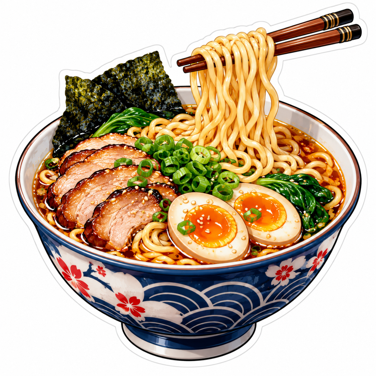 Ramen Bowl with Chopsticks and Eggs Vinyl Decal Stickers