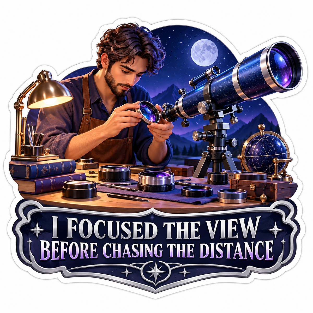 Man Telescope Moon Focused View Quote Vinyl Decal Stickers