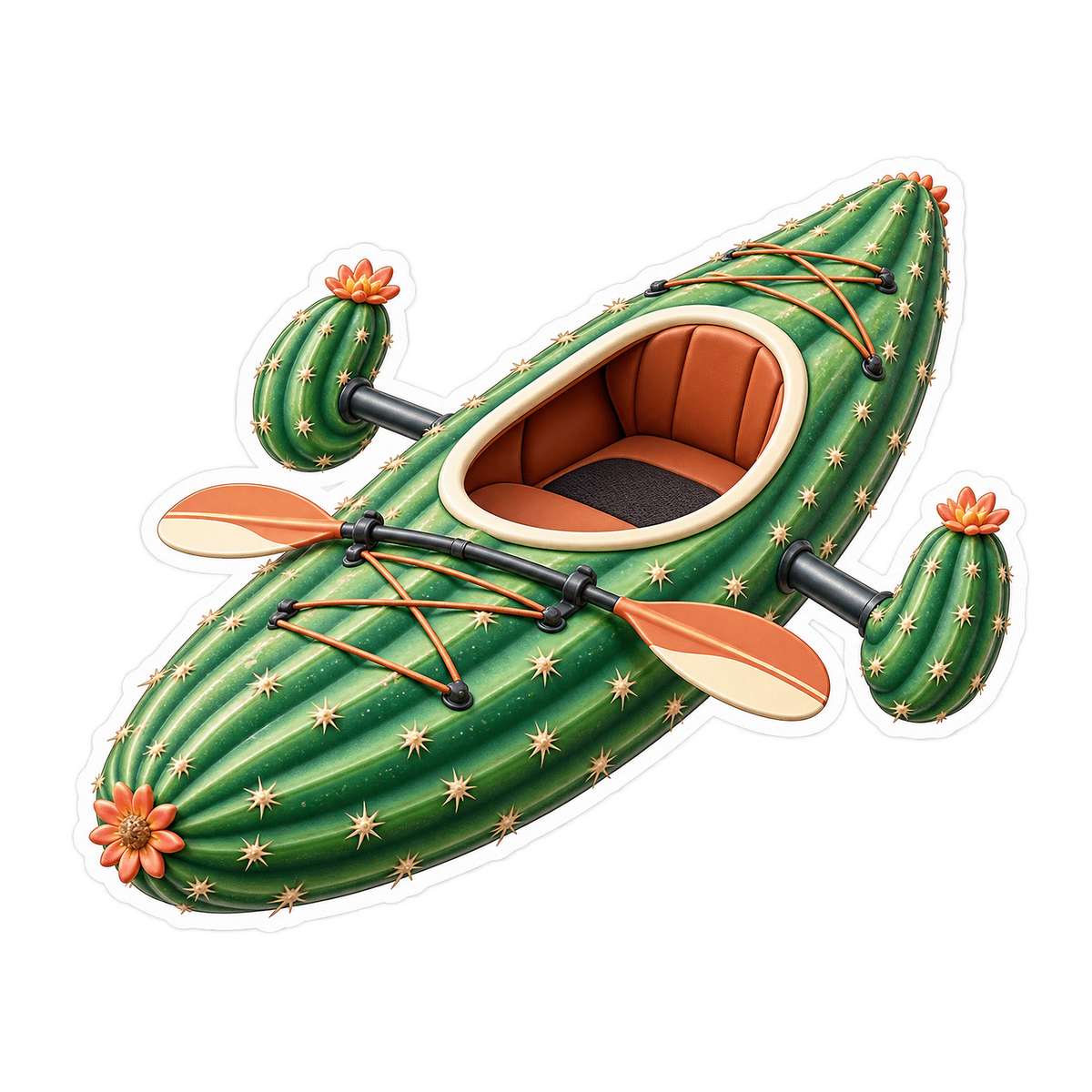 Green Cactus Kayak with Flowers Art Vinyl Decal Stickers