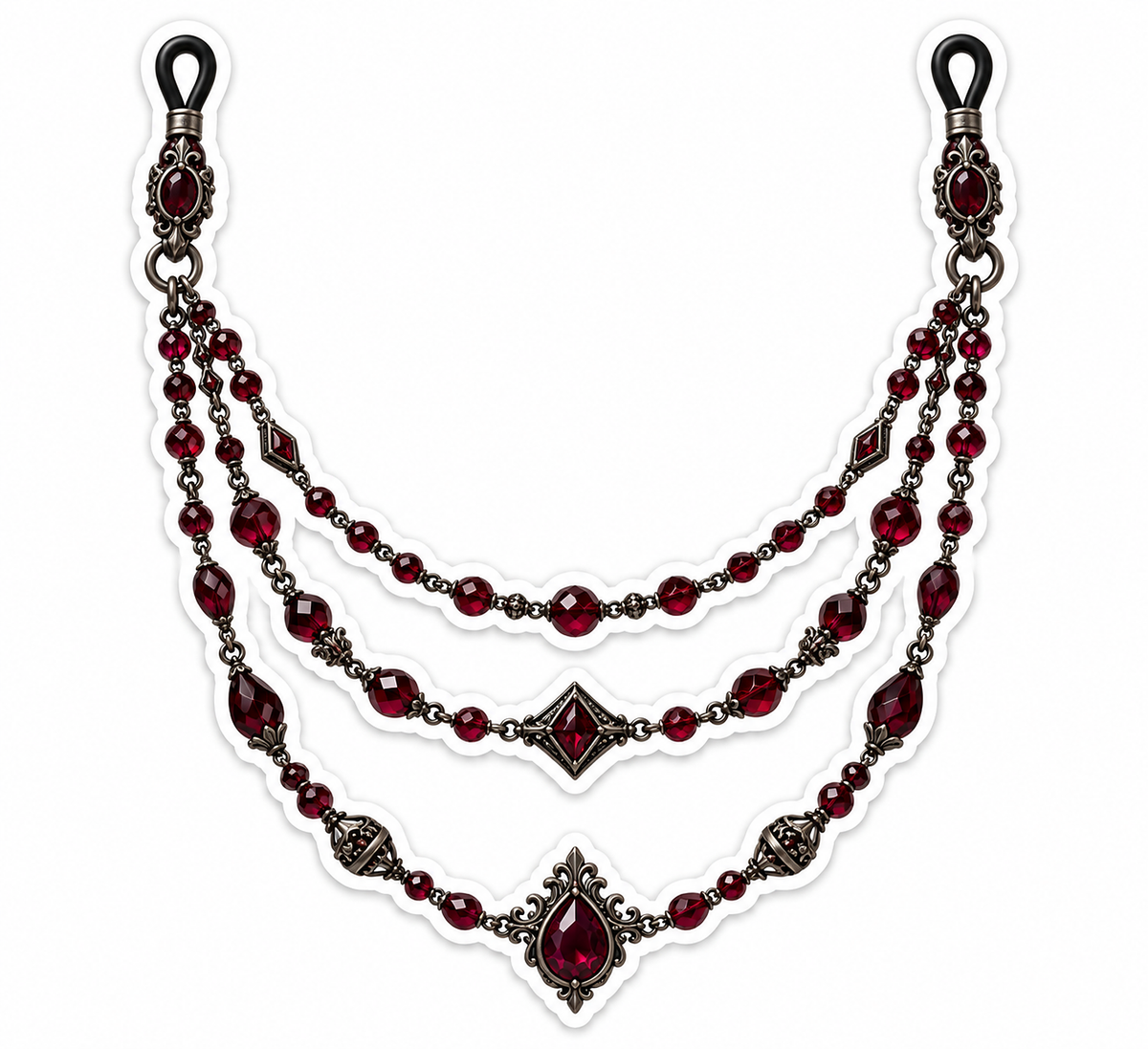 Layered Burgundy Gem Chains with Dark Filigree Vinyl Decal Stickers