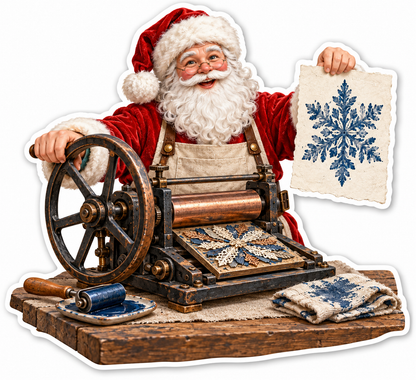 Santa Holding a Snowflake Print Beside a Press Vinyl Decal Stickers