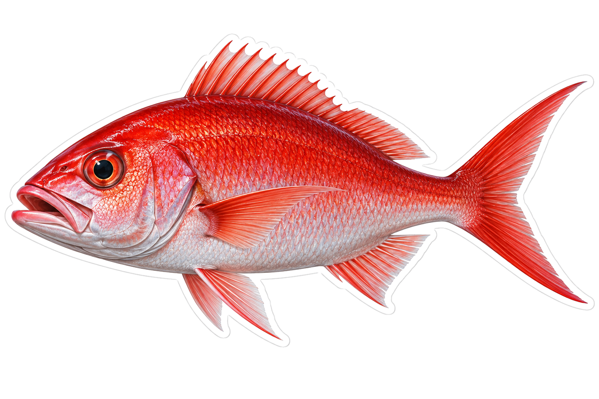 Bright Red Snapper with Forked Tail Art Vinyl Decal Stickers