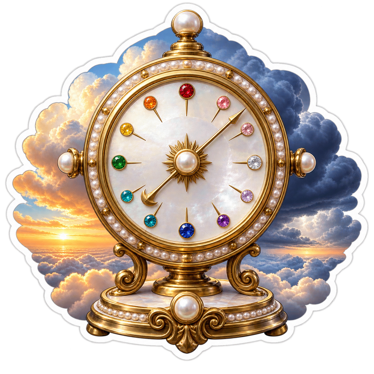 Pearl Golden Dial Against Sunlit Clouds Art Vinyl Decal Stickers