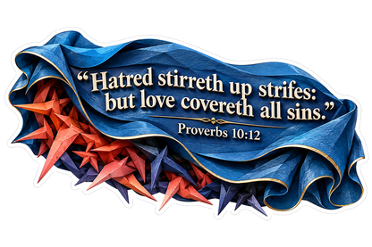 Proverbs 10 Verse 12 Blue Folded Ribbon Art Vinyl Decal Stickers
