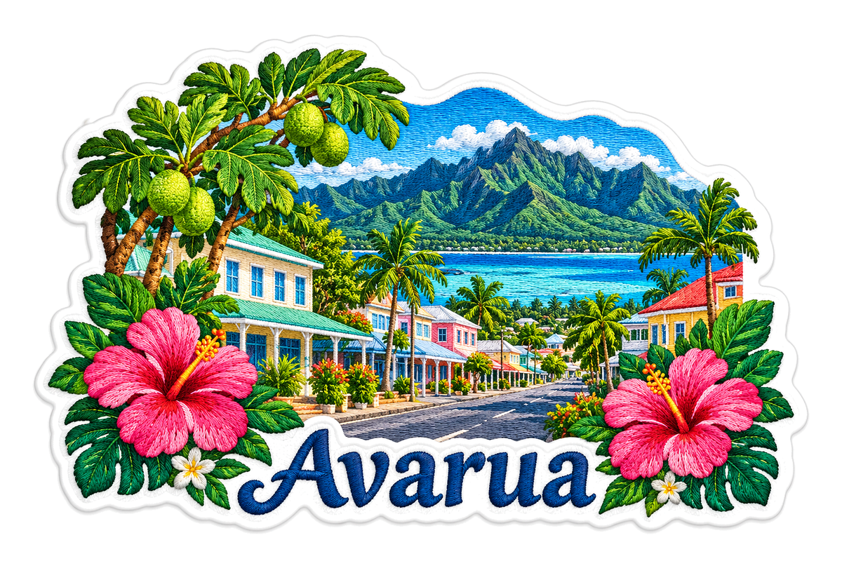 Avarua Island Mountains Hibiscus Art Vinyl Decal Stickers
