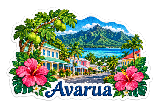 Avarua Island Mountains Hibiscus Art Vinyl Decal Stickers