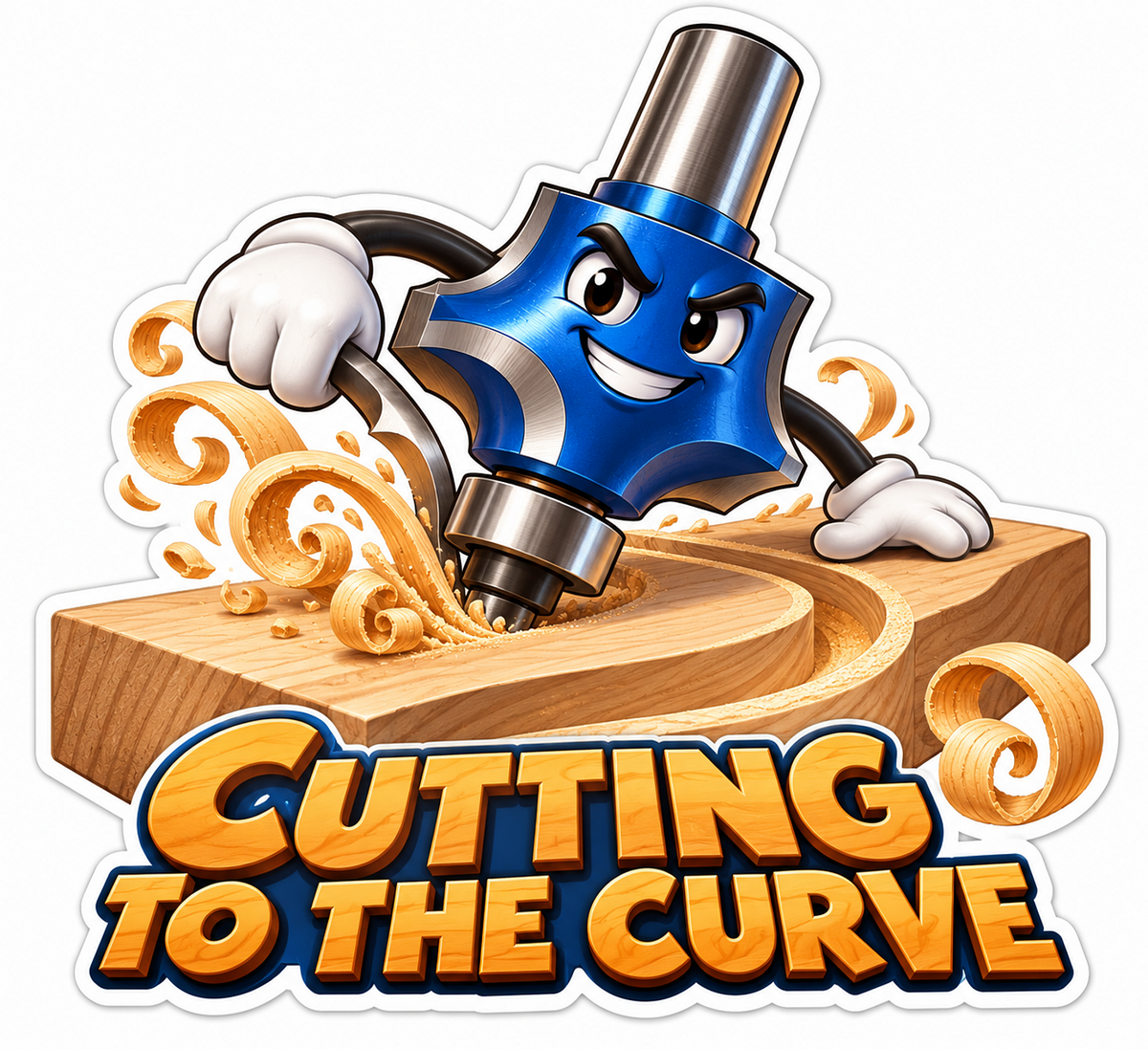 Blue Router Bit Character Carving Curved Wood Vinyl Decal Stickers