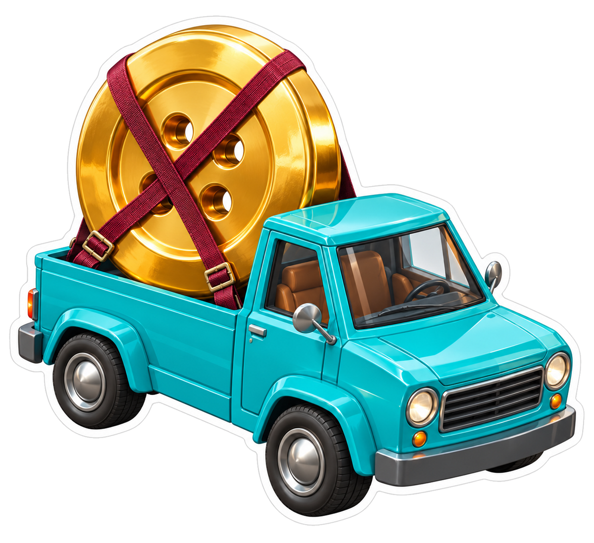 Teal Pickup Giant Golden Button Art Vinyl Decal Stickers
