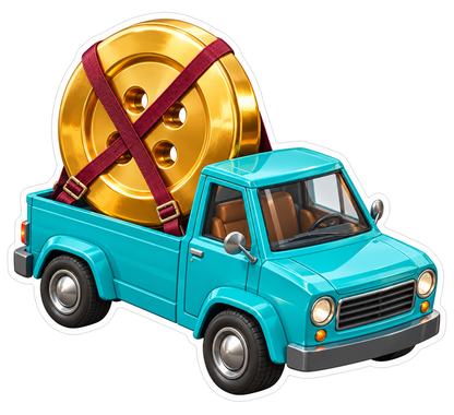 Teal Pickup Giant Golden Button Art Vinyl Decal Stickers