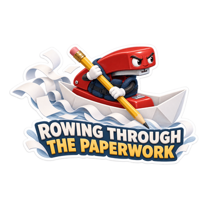 Red Stapler Rowing Paper Boat Art Vinyl Decal Stickers