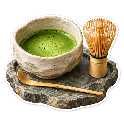 Cream Green Tea Bowl with Bamboo Whisk Vinyl Decal Stickers