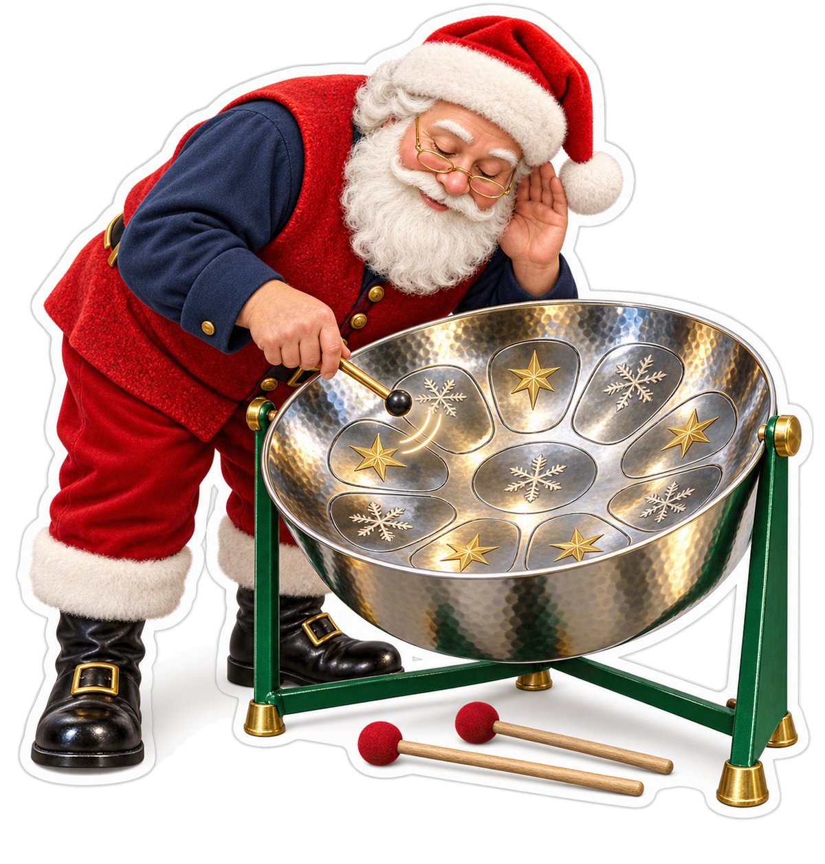 Santa Playing Star Steel Drum Art Vinyl Decal Stickers