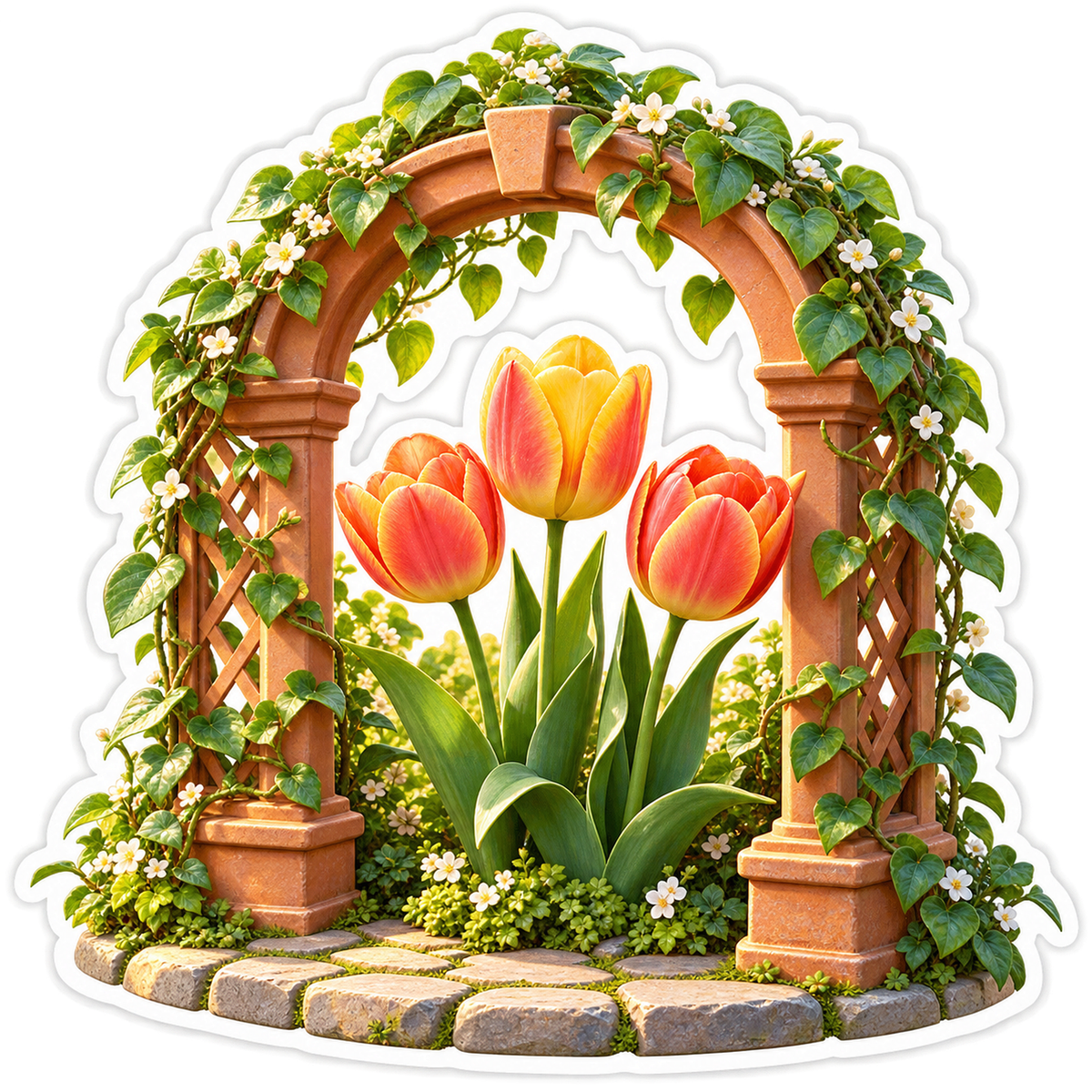 Tulips beneath Terracotta Garden Arch Vinyl Decal Stickers