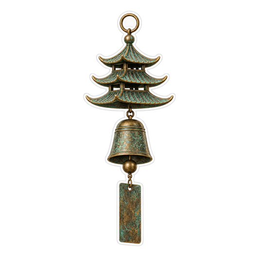 Green Bronze Pagoda Bell Chime Art Vinyl Decal Stickers