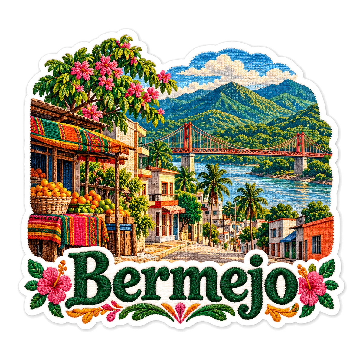 Bermejo River Bridge Market Travel Art Vinyl Decal Stickers