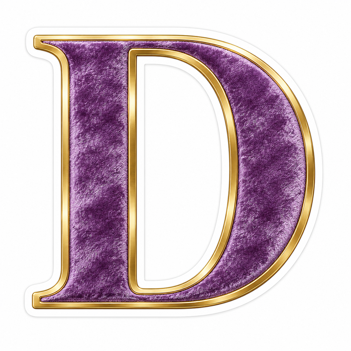 Purple Velvet Gold Outline Serif Letter D Art Vinyl Decal Stickers