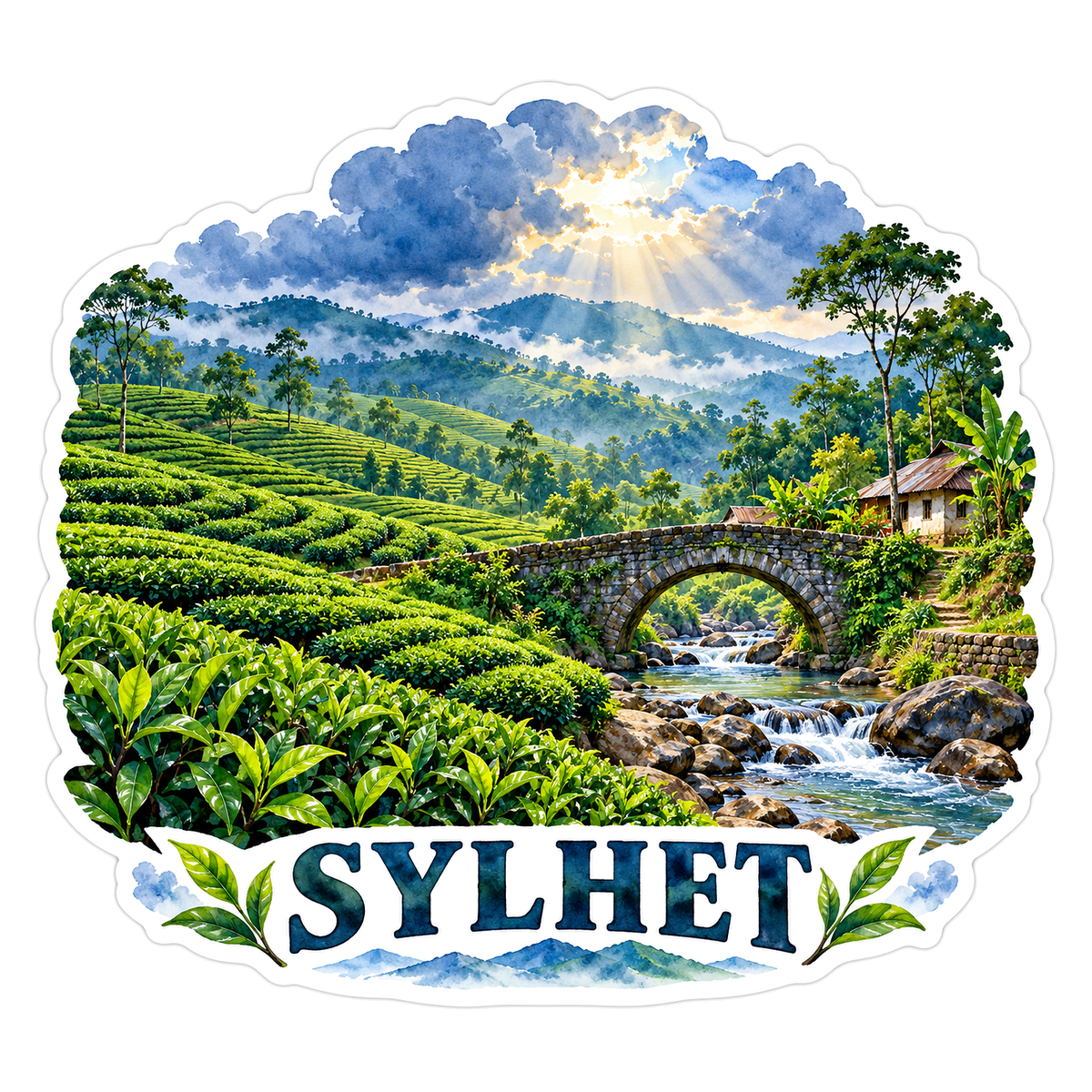 Sylhet Tea Gardens Stone Bridge Art Vinyl Decal Stickers