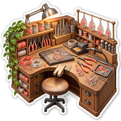 Copper Wire Jewelry Workbench with Pendants Vinyl Decal Stickers