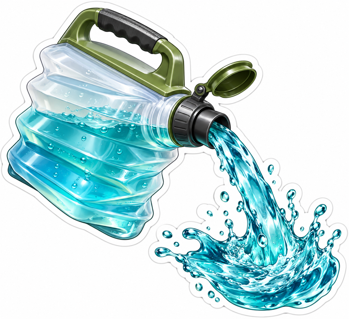 Camping Water Carrier Pouring Blue Splash Vinyl Decal Stickers