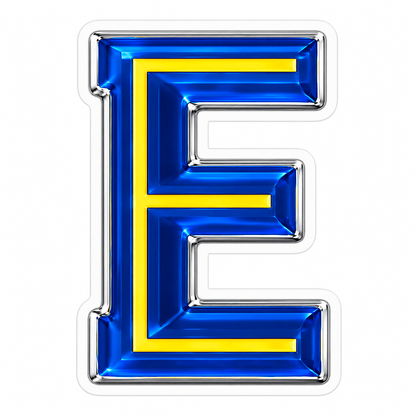 Sapphire Blue Letter E with Yellow Line Art Vinyl Decal Stickers