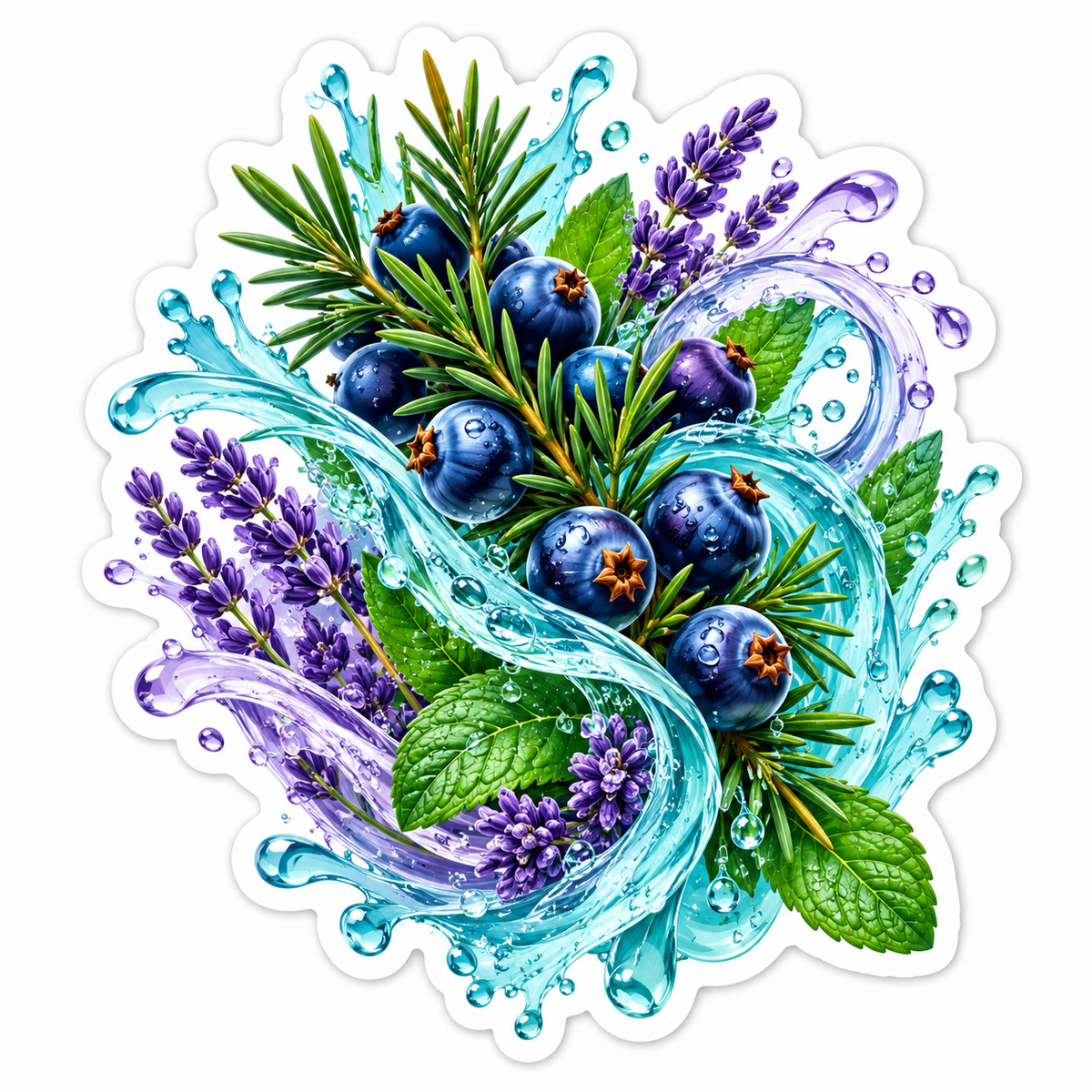 Juniper Berries and Lavender Water Splash Vinyl Decal Stickers