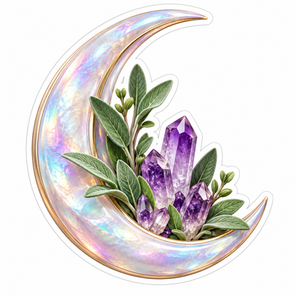 Opal Crescent With Purple Crystal Garden Art Vinyl Decal Stickers