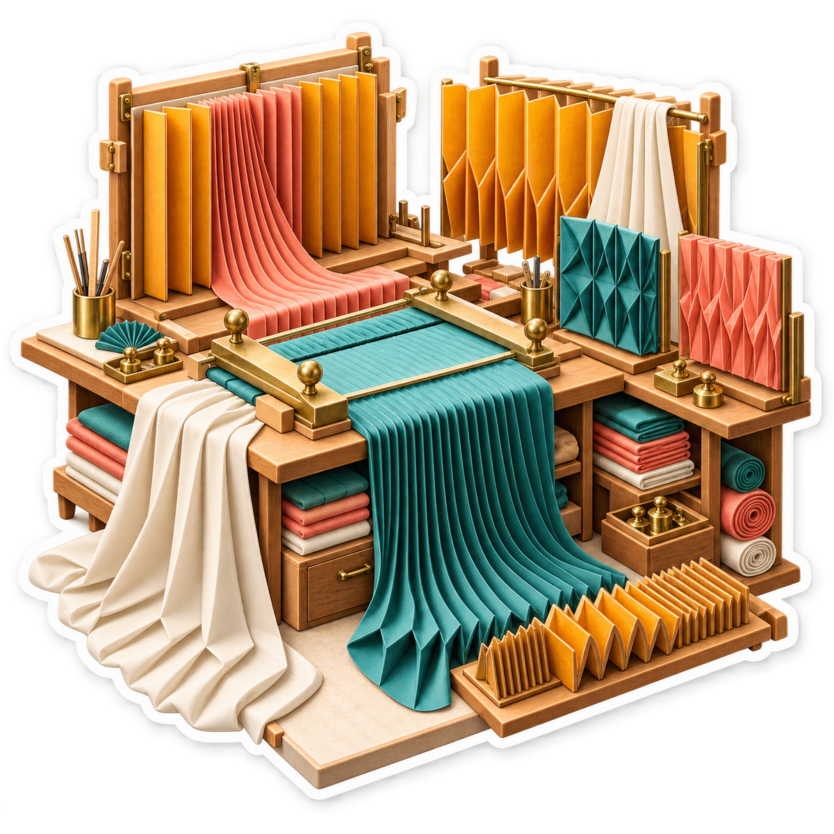 Coral Teal Pleated Fabric Crafting Workbench Vinyl Decal Stickers