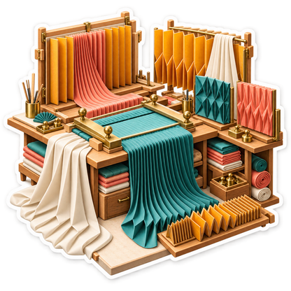 Coral Teal Pleated Fabric Crafting Workbench Vinyl Decal Stickers