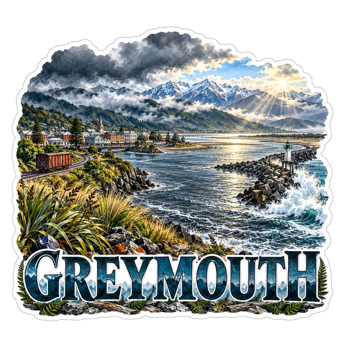 Greymouth Stormy Coast Mountain Art Vinyl Decal Stickers