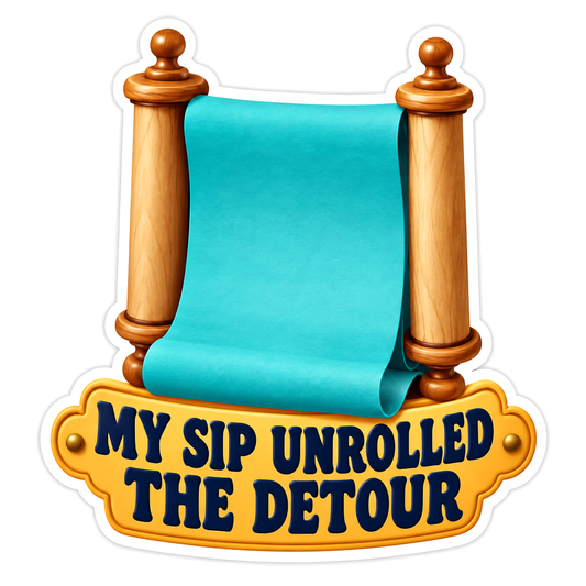 Teal Scroll on Wood Rollers with Detour Quote Vinyl Decal Stickers