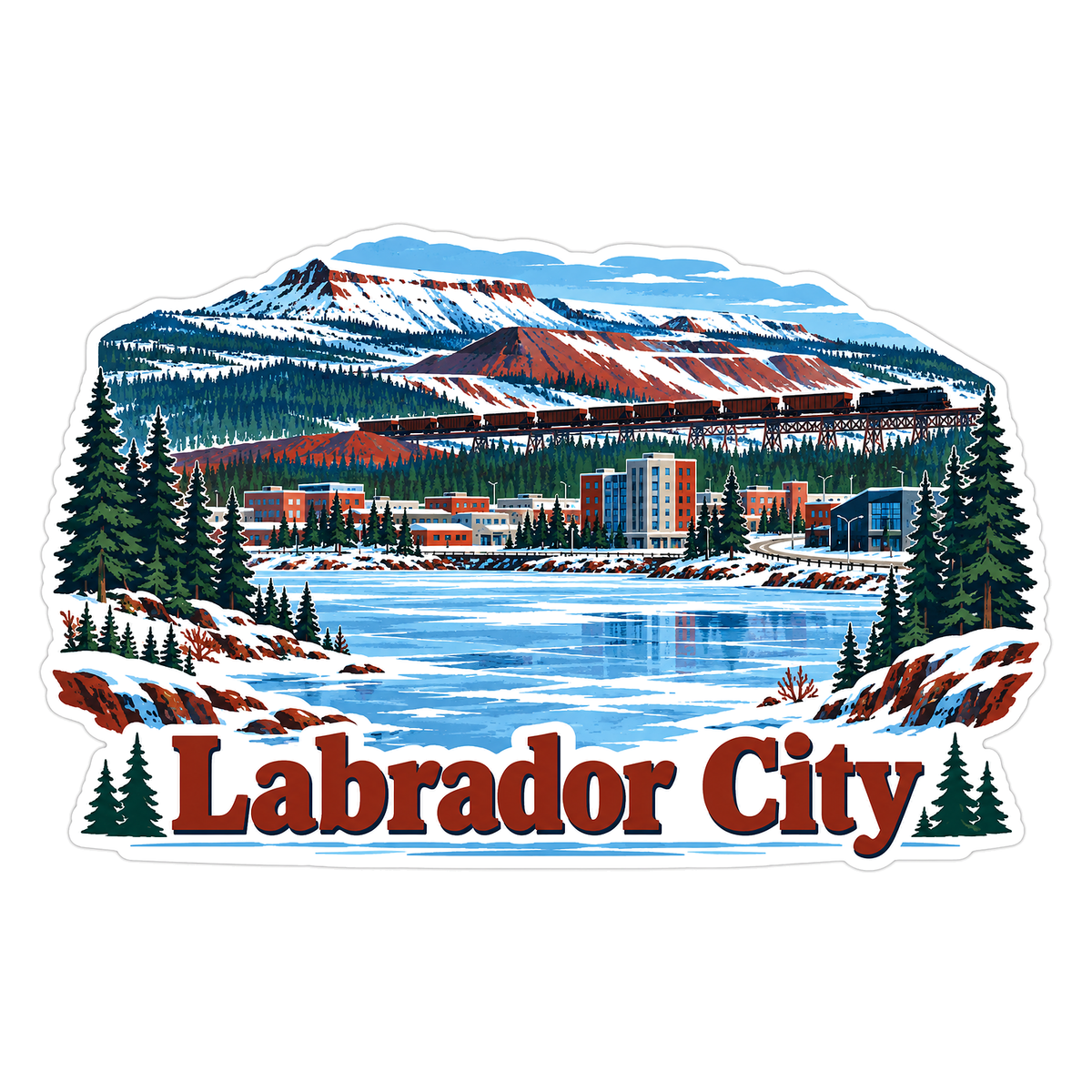 Labrador City Frozen Lake Travel Art Vinyl Decal Stickers