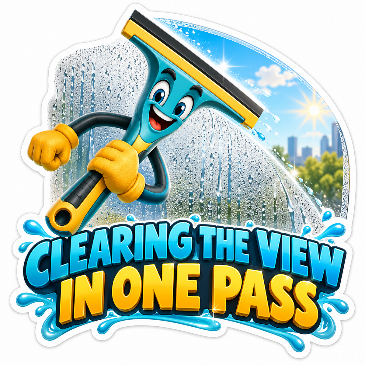 Teal Squeegee Mascot Clearing Wet Window Vinyl Decal Stickers