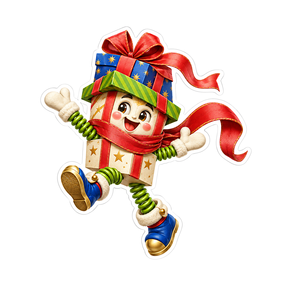 Cheerful Gift Box Character with Ribbon Art Vinyl Decal Stickers