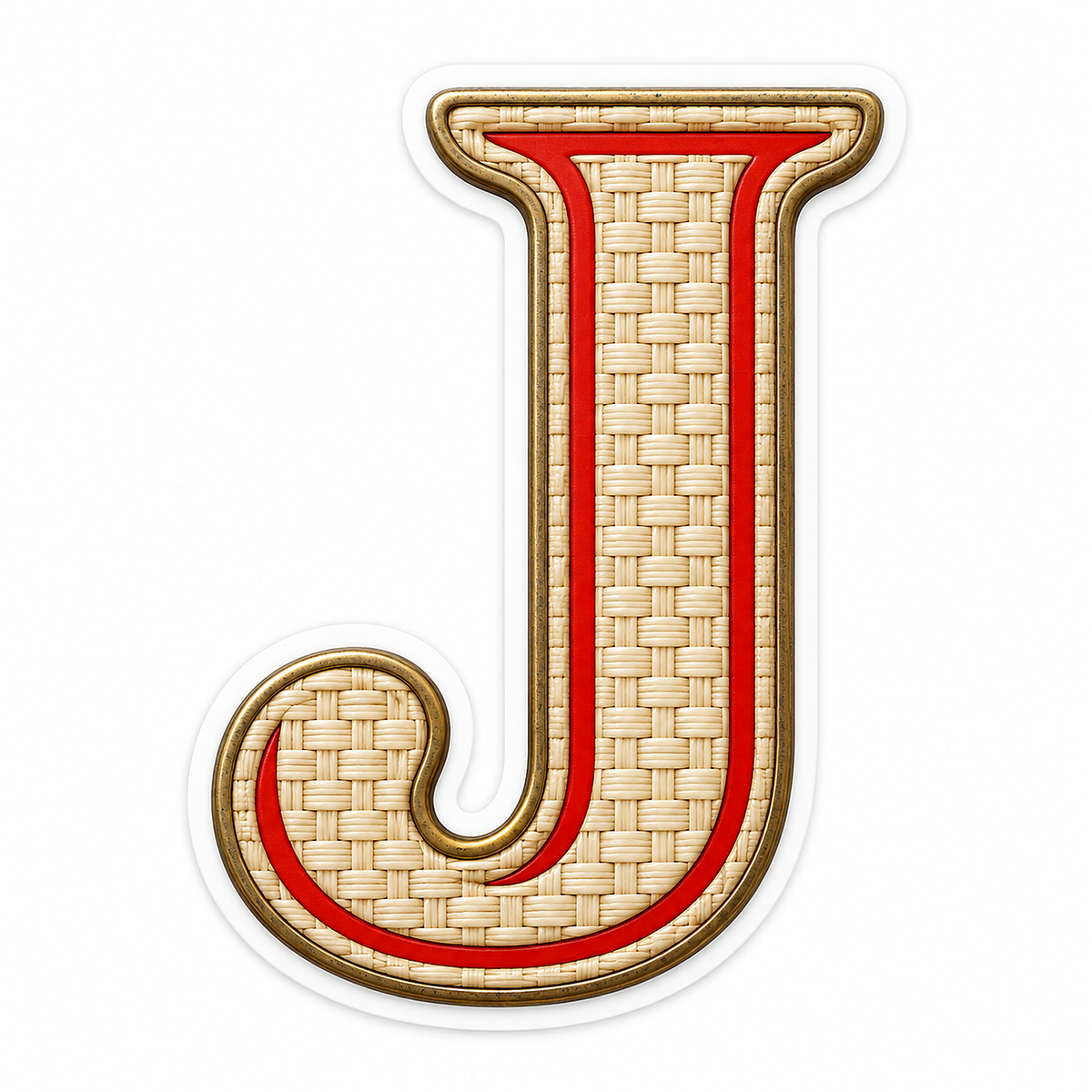 Ivory Woven Letter J with Red Trim Art Vinyl Decal Stickers