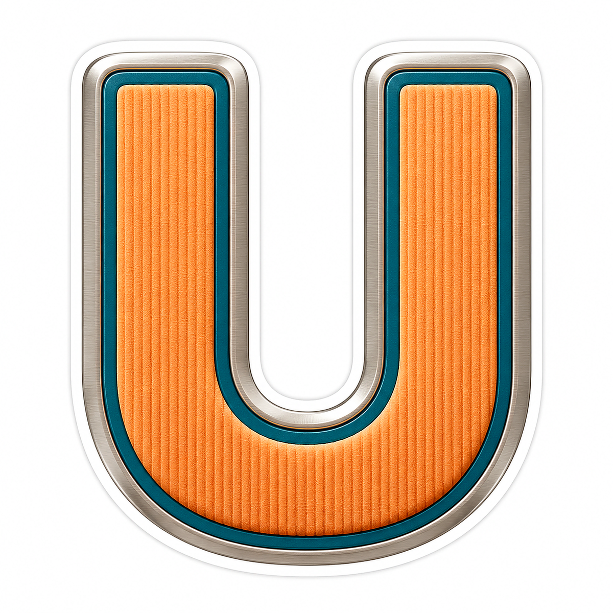 Orange Ribbed Letter U with Teal Trim Art Vinyl Decal Stickers
