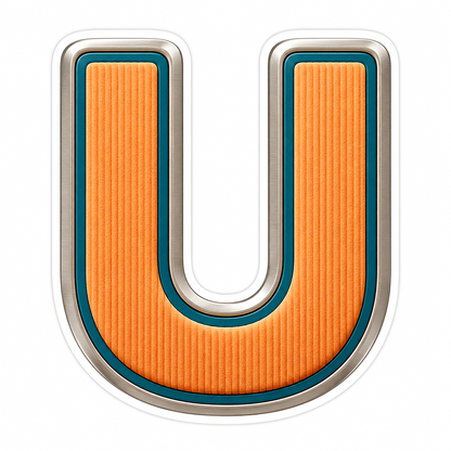Orange Ribbed Letter U with Teal Trim Art Vinyl Decal Stickers