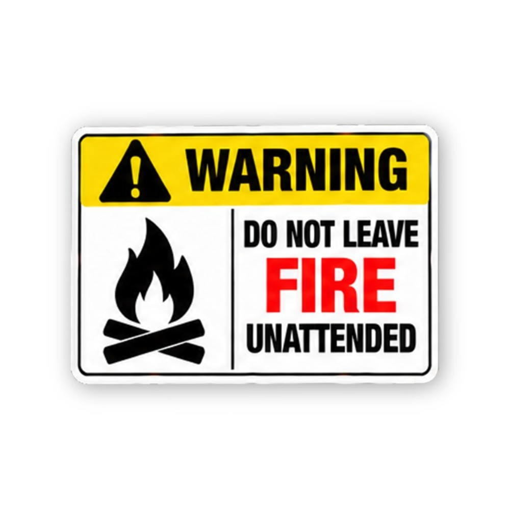 Yellow Fire Unattended Crossed Logs Panel Vinyl Decal Stickers
