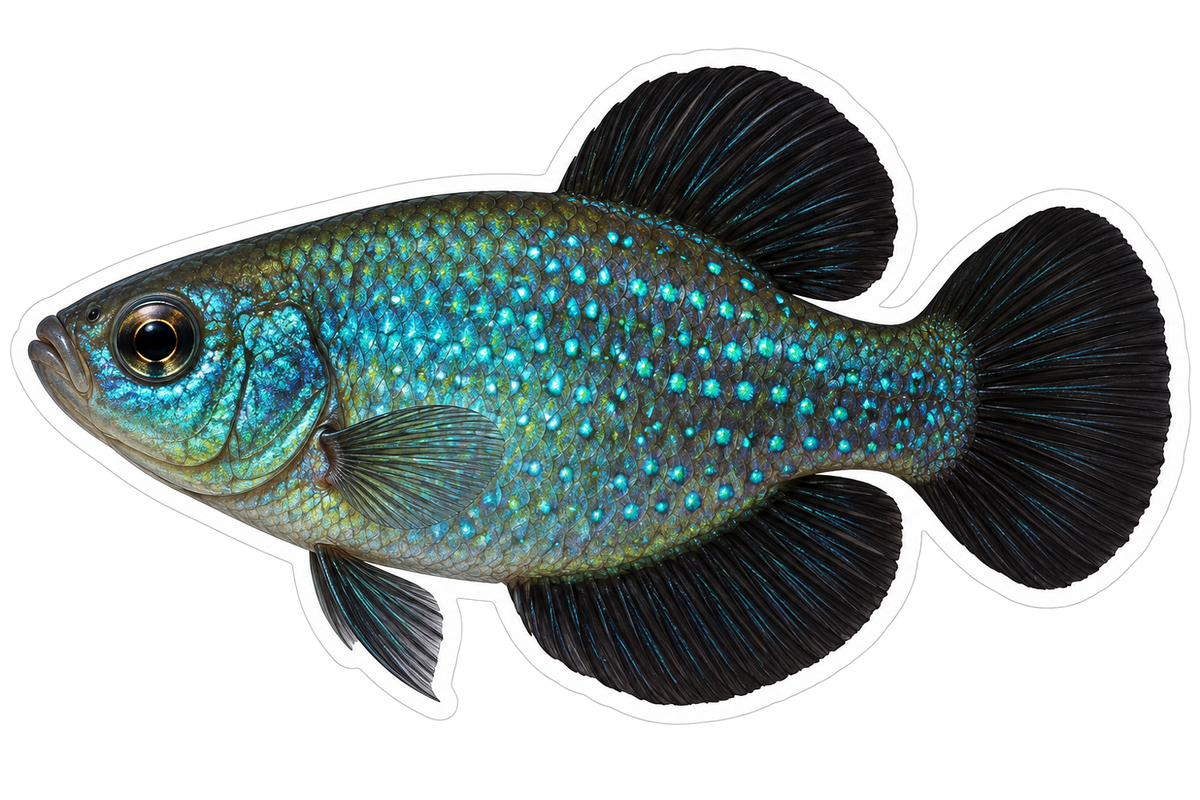 Turquoise Spotted Fish with Black Round Fins Art Vinyl Decal Stickers