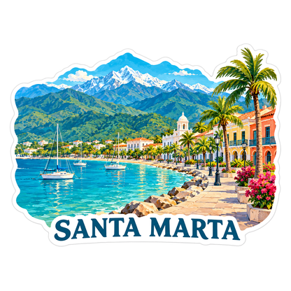 Santa Marta Palm Waterfront and Snowy Mountains Vinyl Decal Stickers
