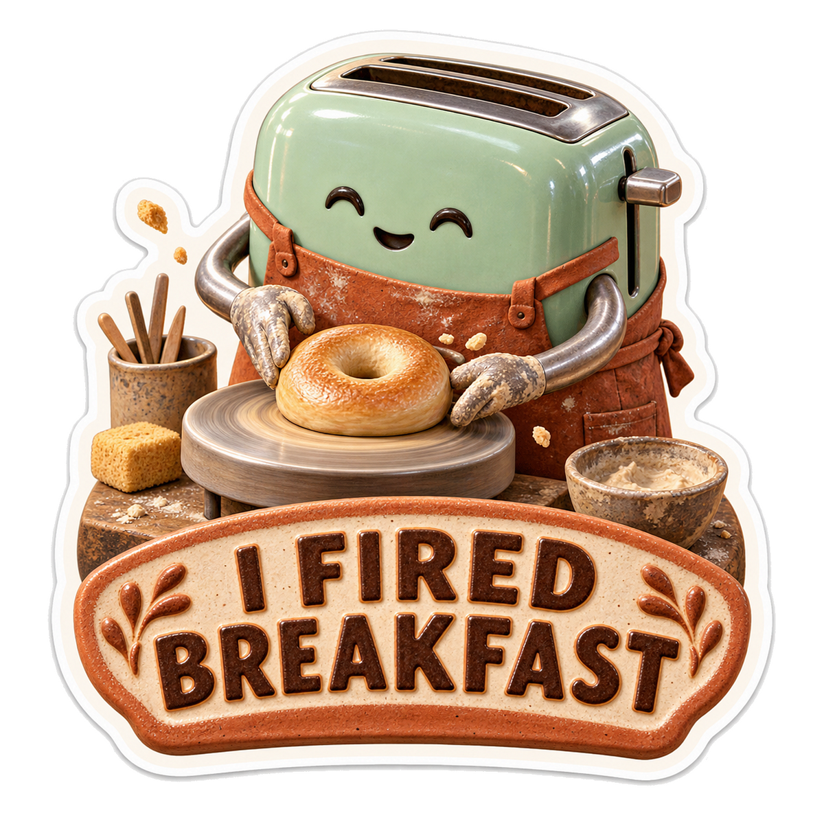 Green Toaster Making Breakfast Art Vinyl Decal Stickers