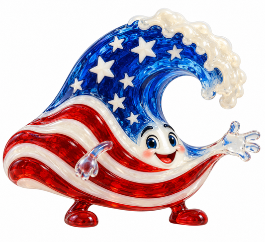Patriotic Foamy Glass Ocean Wave Mascot Art Vinyl Decal Stickers
