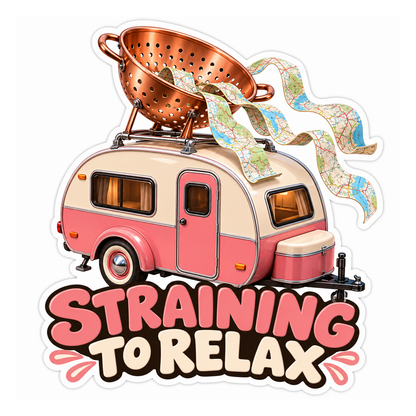 Pink Camper with Copper Colander and Maps Vinyl Decal Stickers