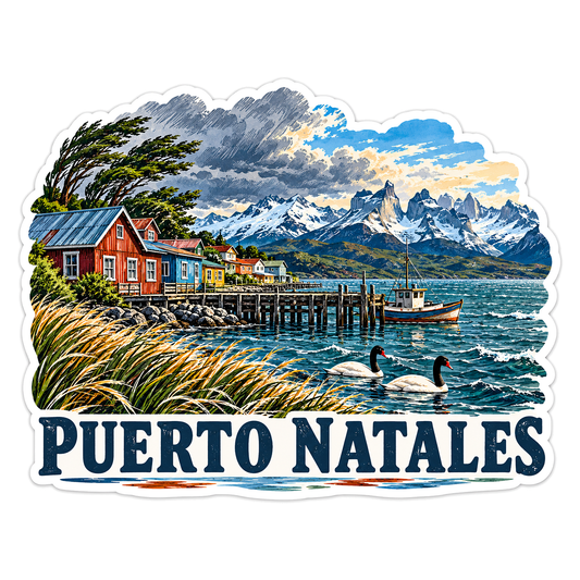 Puerto Natales Windy Harbor Travel Art Vinyl Decal Stickers