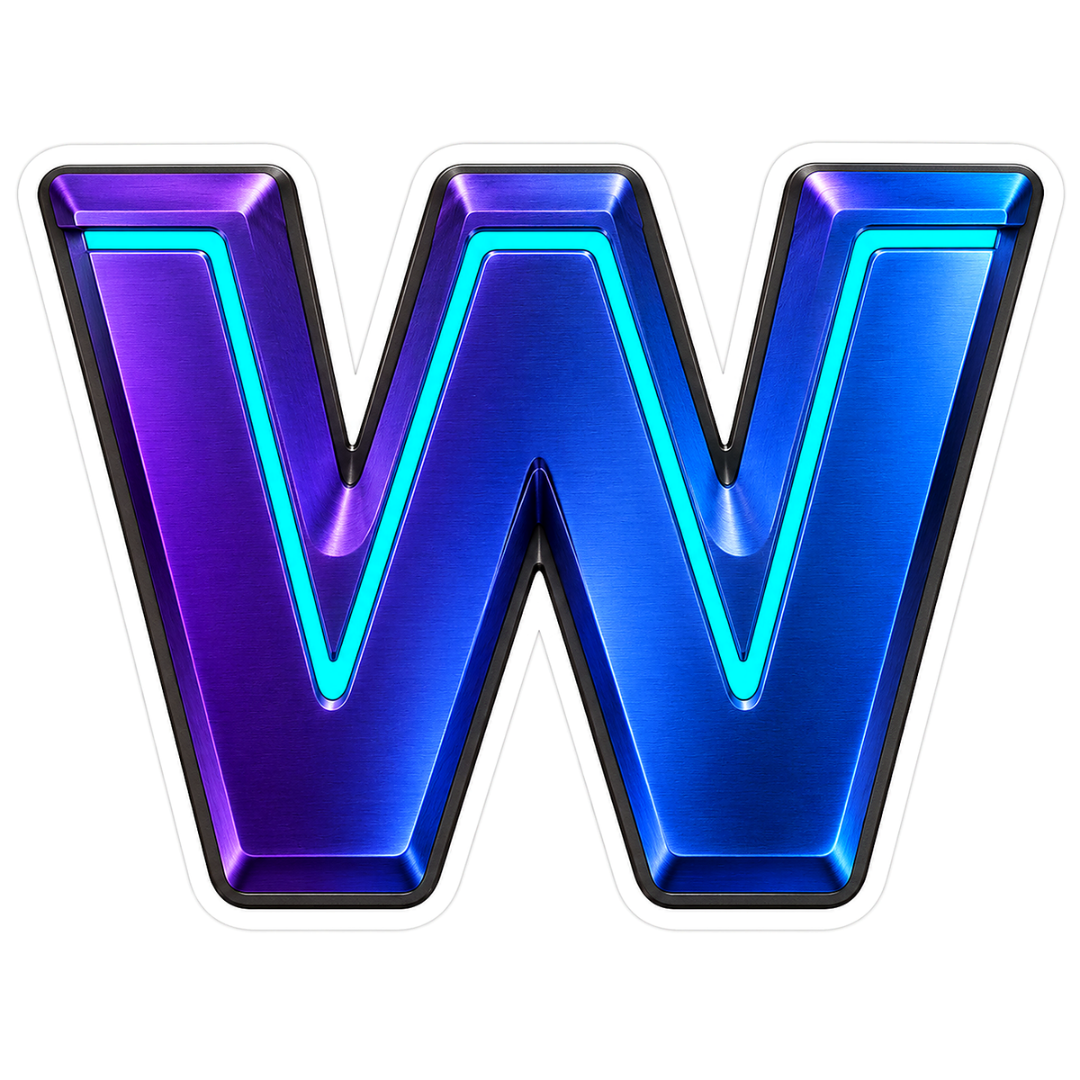 Blue Purple Cyan Outline Letter W Art Vinyl Decal Stickers