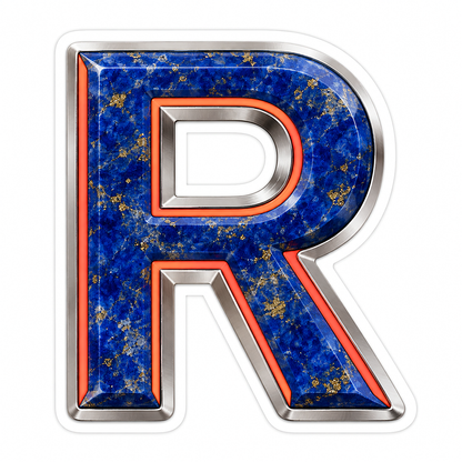 Blue Gold Stone Letter R with Coral Line Art Vinyl Decal Stickers