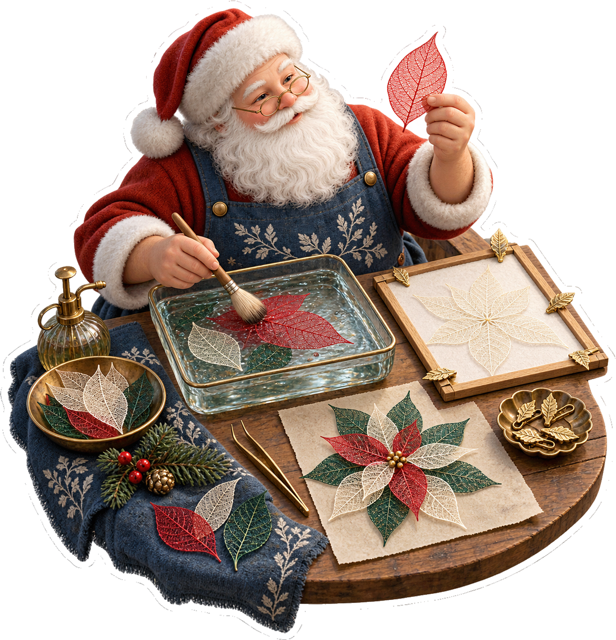 Santa Crafting Colorful Leaf Patterns Art Vinyl Decal Stickers