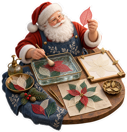 Santa Crafting Colorful Leaf Patterns Art Vinyl Decal Stickers