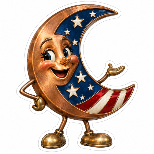 Patriotic Bronze Crescent Moon Mascot Art Vinyl Decal Stickers
